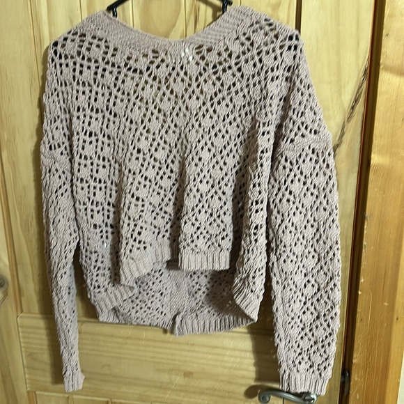 Nicole Miller Atelier Dust Rose Women's Open-Knit Cardigan Sweater - Picture 3 of 5